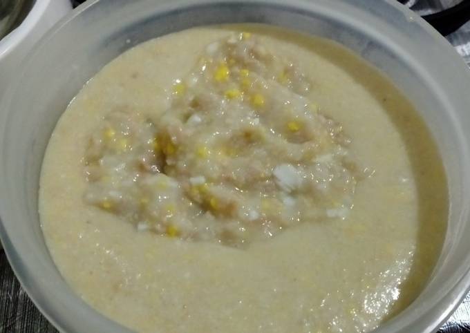 Bagaimana Membuat Bubur ayam dan telur menu utama peningkat BB MPASI 6-8 bulan yang Enak