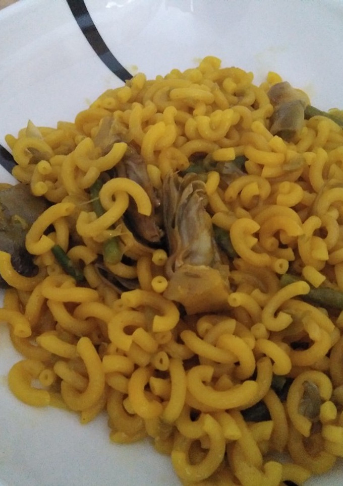 Una foto de Fideuá de espárragos trigueros y alcachofas con Monsieur cuisine