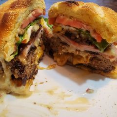 A picture of Brad's juicy Lucy ranch burger.