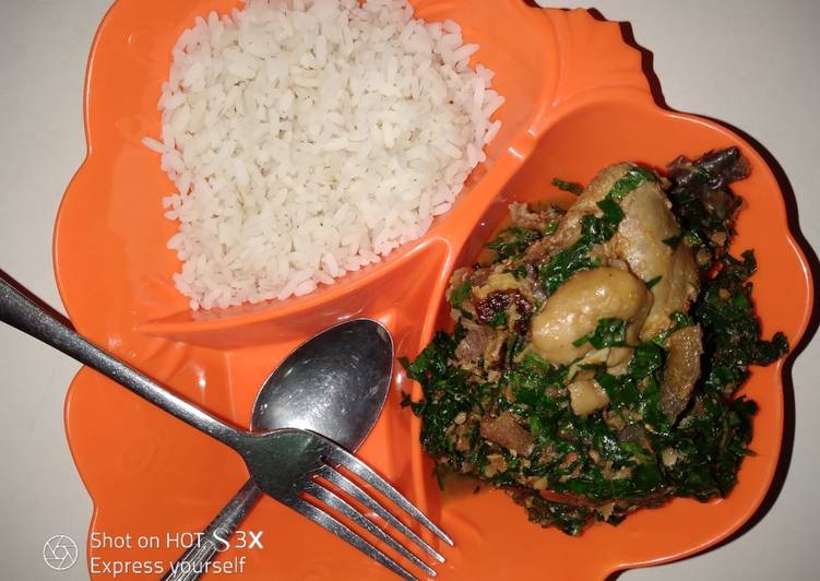 Step-by-Step Guide to Prepare Perfect Oiless ugu sauce with white rice. #abjmom #MyHubFav