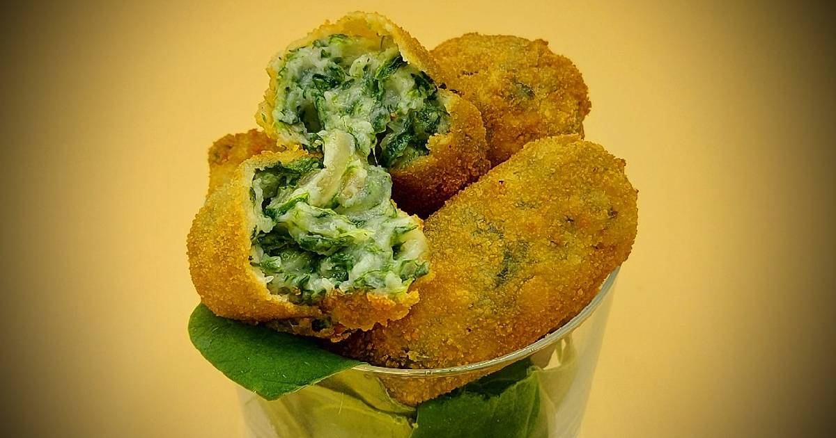 Croqueta de espinacas, cebolla caramelizada y queso de cabra Receta de