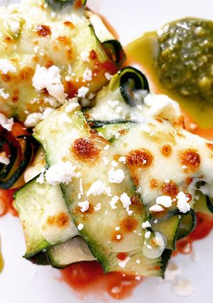 A picture of Pumpkin Ravioli Stuffed with Chicken, Spinach, and Mascarpone Cheese.