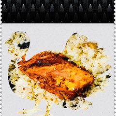A picture of Kashmiri pulao with grilled chicken.