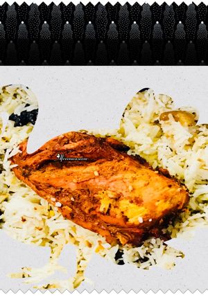 A picture of Kashmiri pulao with grilled chicken.