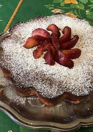 Une photo de Gâteau au mascarpone et pêches de vigne