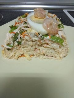 Una foto de Pudin de salmón y gambas