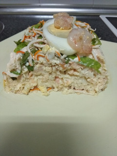 Una foto de Pudin de salmón y gambas