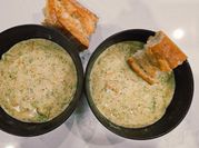 A picture of broccoli and cheddar cheese soup