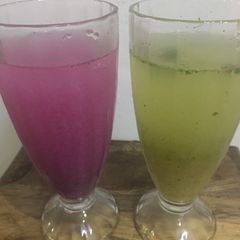 A picture of Jamun juice and Aam panna.