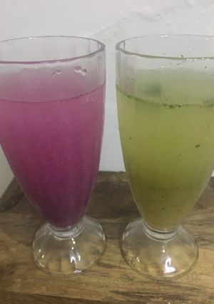 A picture of Jamun juice and Aam panna.