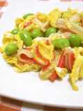 Scrambled Eggs with Imitation Crab and Edamame