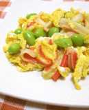 Scrambled Eggs with Imitation Crab and Edamame