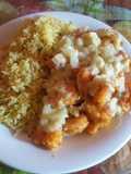 Camarones rebozados en salsa de Cebolla y Queso