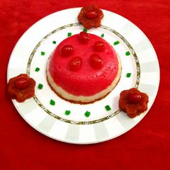 A picture of Red Velvet Rava Pudding with Carrot Halwa.