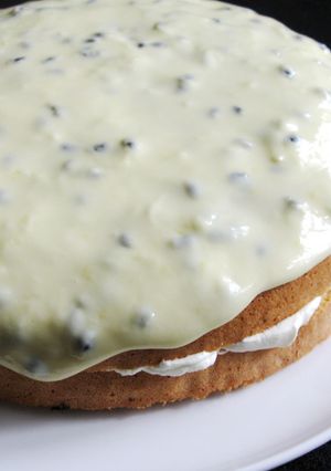 A picture of Simple Sponge Cake with Passionfruit Icing.