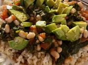 A picture of rice and beans with vegetables
