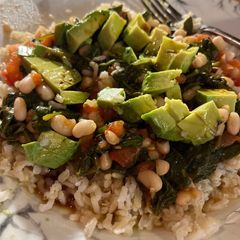 A picture of Brown Rice with Beans and Spinach.
