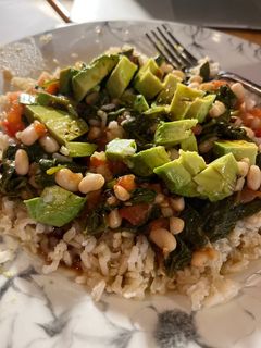 A picture of Brown Rice with Beans and Spinach.