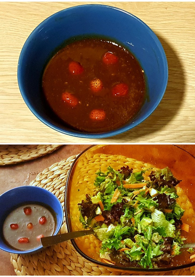 Una foto de Ensalada de Pollo, Aguacate y Kiwi con vinagreta de Fresas