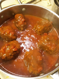 A picture of Beef Croquettes in Tomato Gravy.