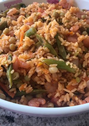Una foto de Arroz con langostinos