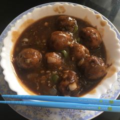 Spicy manchurian with gravy A picture of Spicy manchurian with gravy.