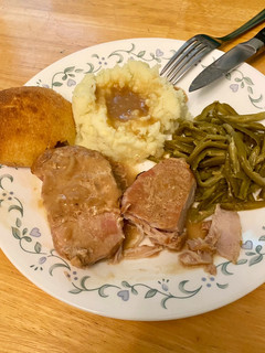 A picture of Crockpot Pork Chops with Onion Gravy.