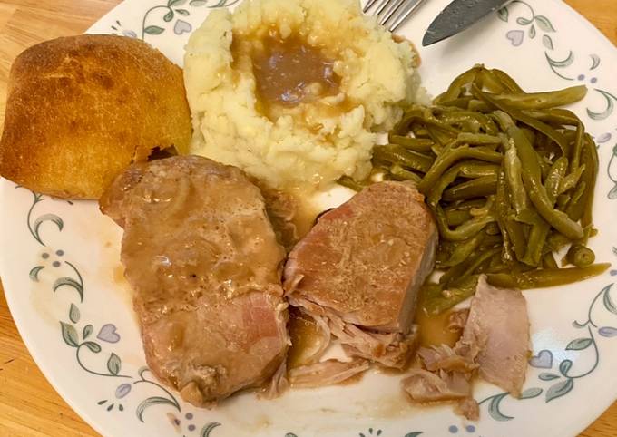 Crockpot Pork Chops with Onion Gravy