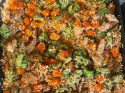 A picture of chicken breast and brown rice