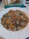 Lomo de cerdo a la crema de avena y champiñones