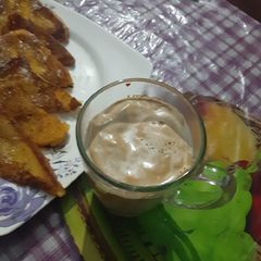 French toast with creamy coffee A picture of French toast with creamy coffee.