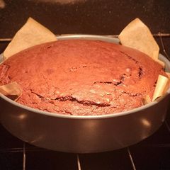 A picture of Eggless fudge brownie cake.
