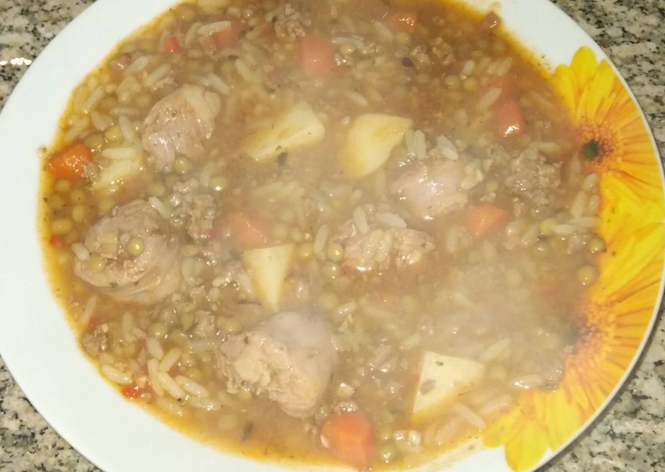 Guiso de arroz y lentejas