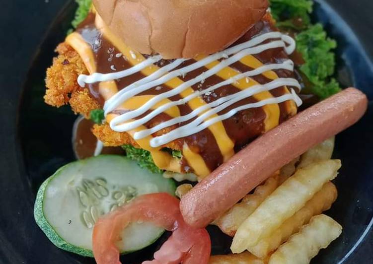 Langkah Mudah Memasak Burger chicken chop yang Sedap