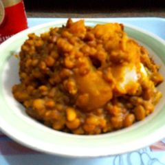 A picture of Sweet potatoes in spicy porridge beans.