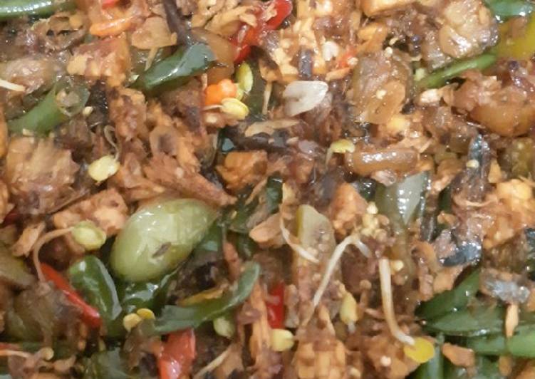 Oseng tongkol, terong, tempe, cecek