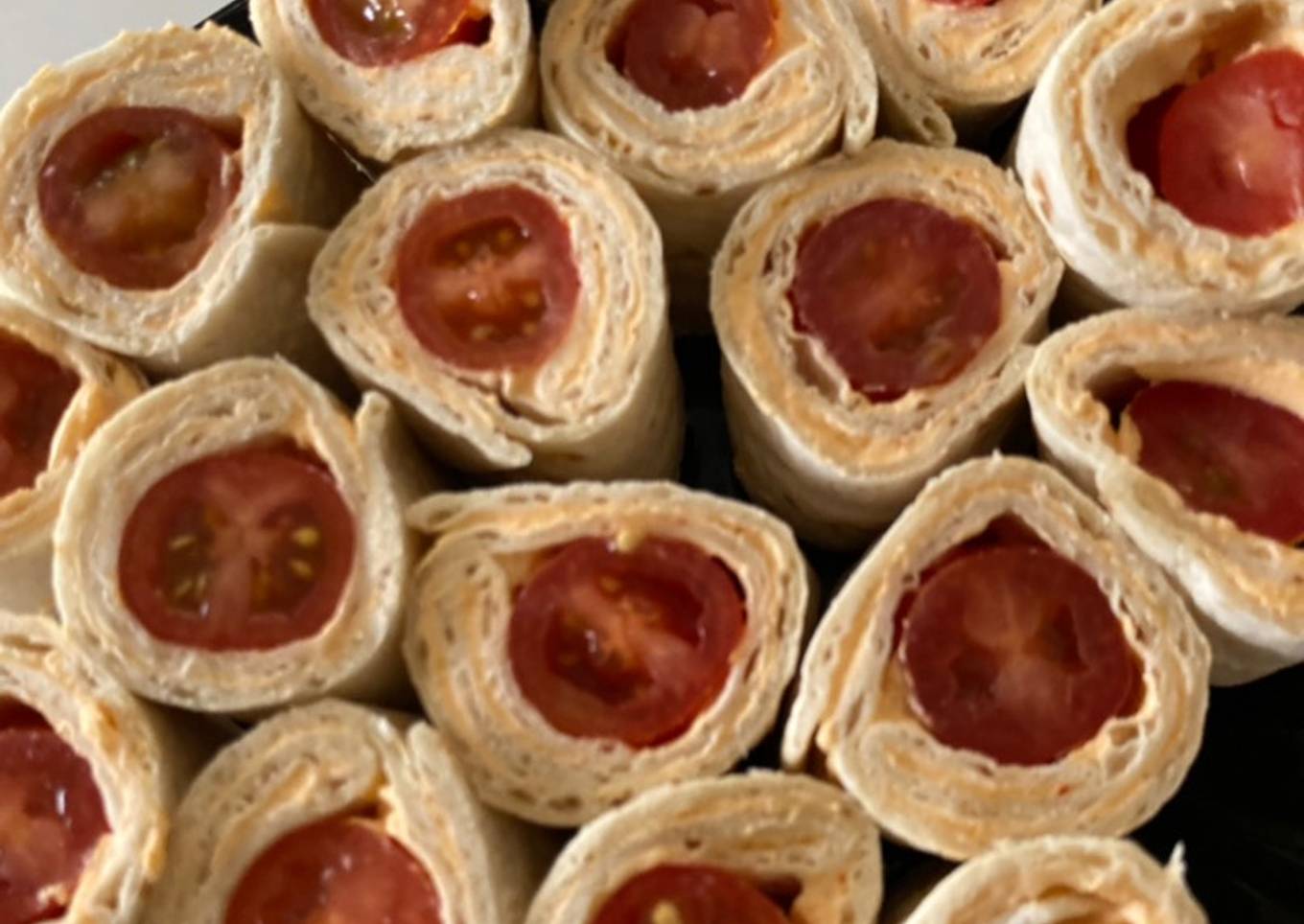 Brussel sprouts and tomatoes pinwheels