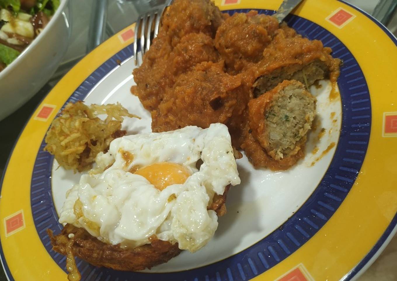 Albóndigas de lentejas con pisto