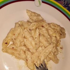 A picture of Italian white cheese pasta.