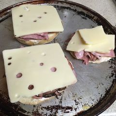 A picture of Roast Beef and Ham Open Faced Sandwich.