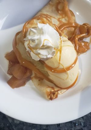 A picture of Salted Caramel Apple Crepes with Toasted Walnuts.