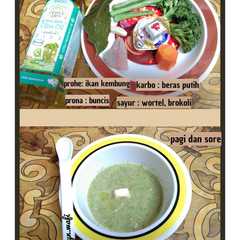 A picture of Bubur ikan kembung with buncis brokoli wortel || mpasi 6 month.