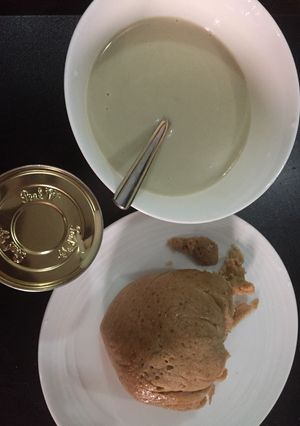 A picture of B/fast pap (pudding) and moimoi #Abj.