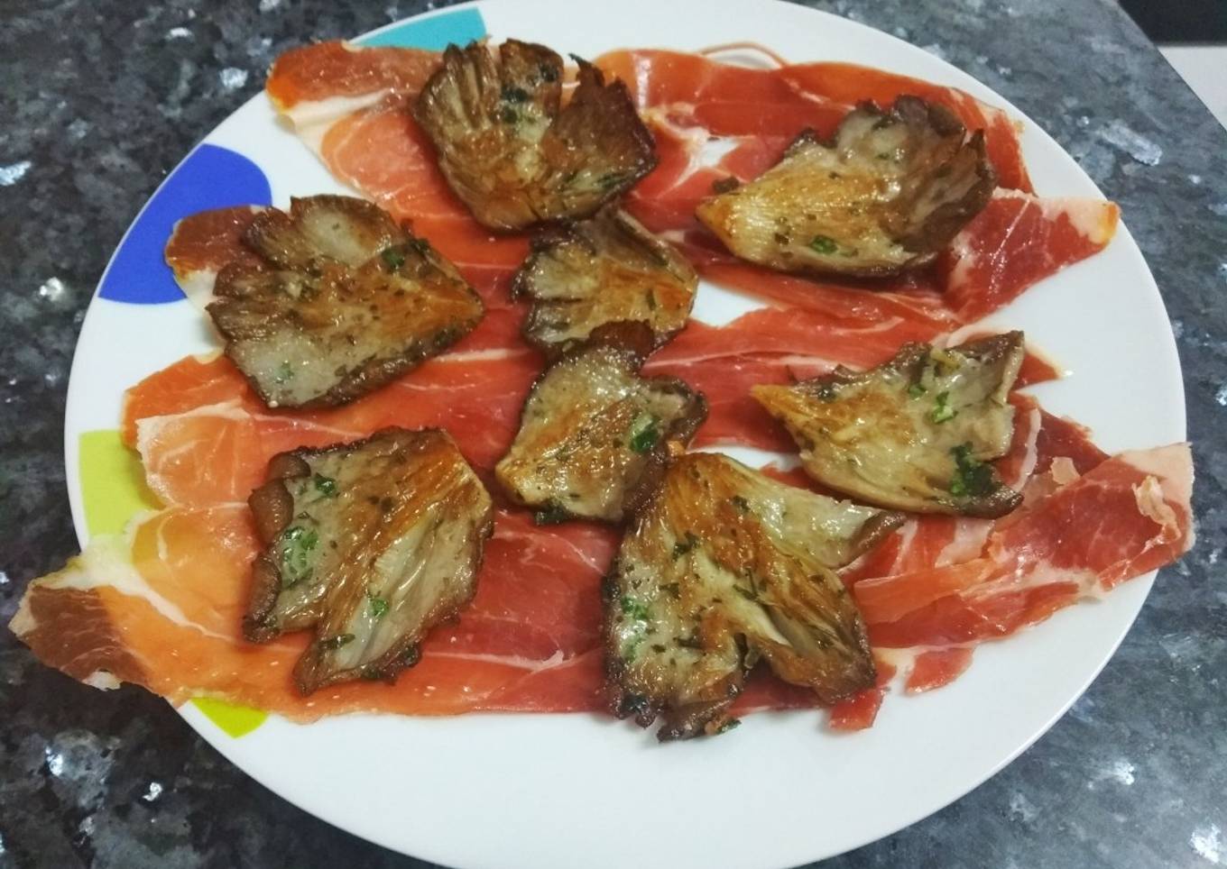 Setas a la plancha con jamón