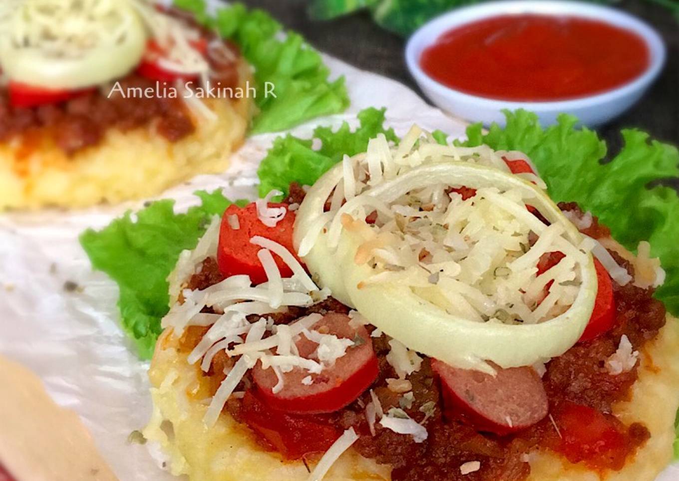 Mini Rice Pizza with Black Pepper Beef / Pizza Nasi Sisa