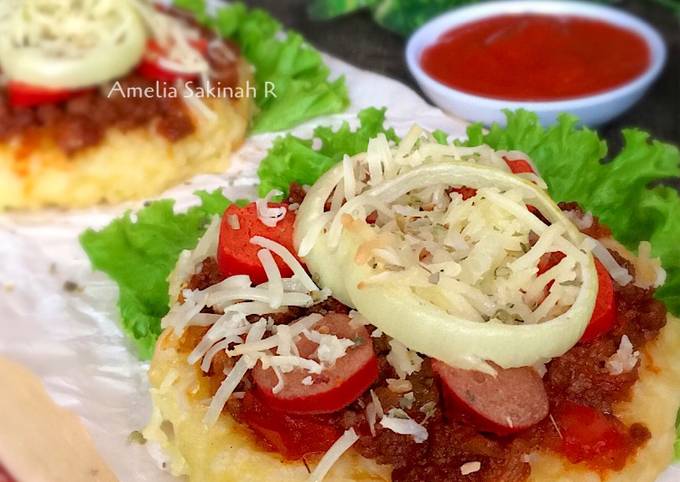 Cara Gampang Membuat Mini Rice Pizza with Black Pepper Beef / Pizza Nasi Sisa, Menggugah Selera