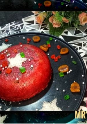 A picture of Red Velvet Cake with Strawberry and Coconut flavour (Eggless).