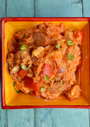 A picture of Chicken and Prawn Jambalaya.