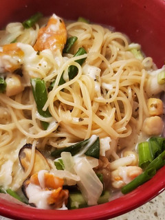 A picture of Lauren's Seafood Pastaghetti.