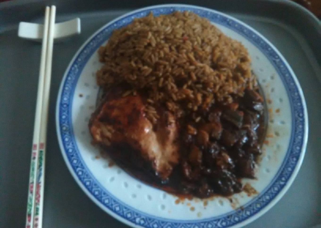 Japanese chicken breast in sticky yakiniku sauce egg fried rice